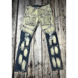 Bleecker & Mercer Distressed Cargo Jeans Men 30x30 Slim Fit Acid Wash Streetwear
